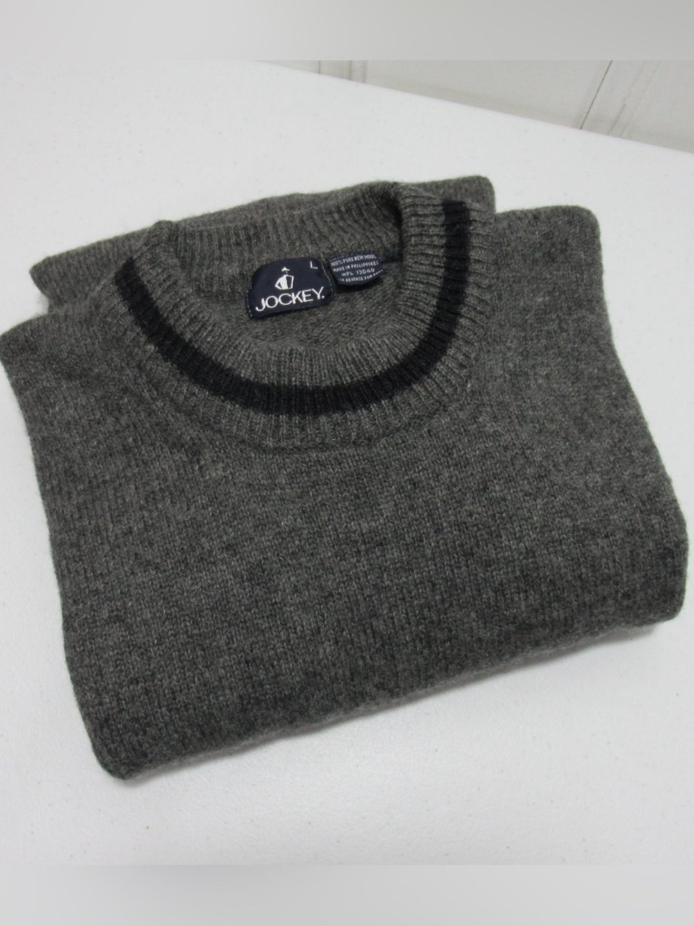 Vintage Jockey Men's Charcoal Gray Wool Crewneck Sweater Size Large